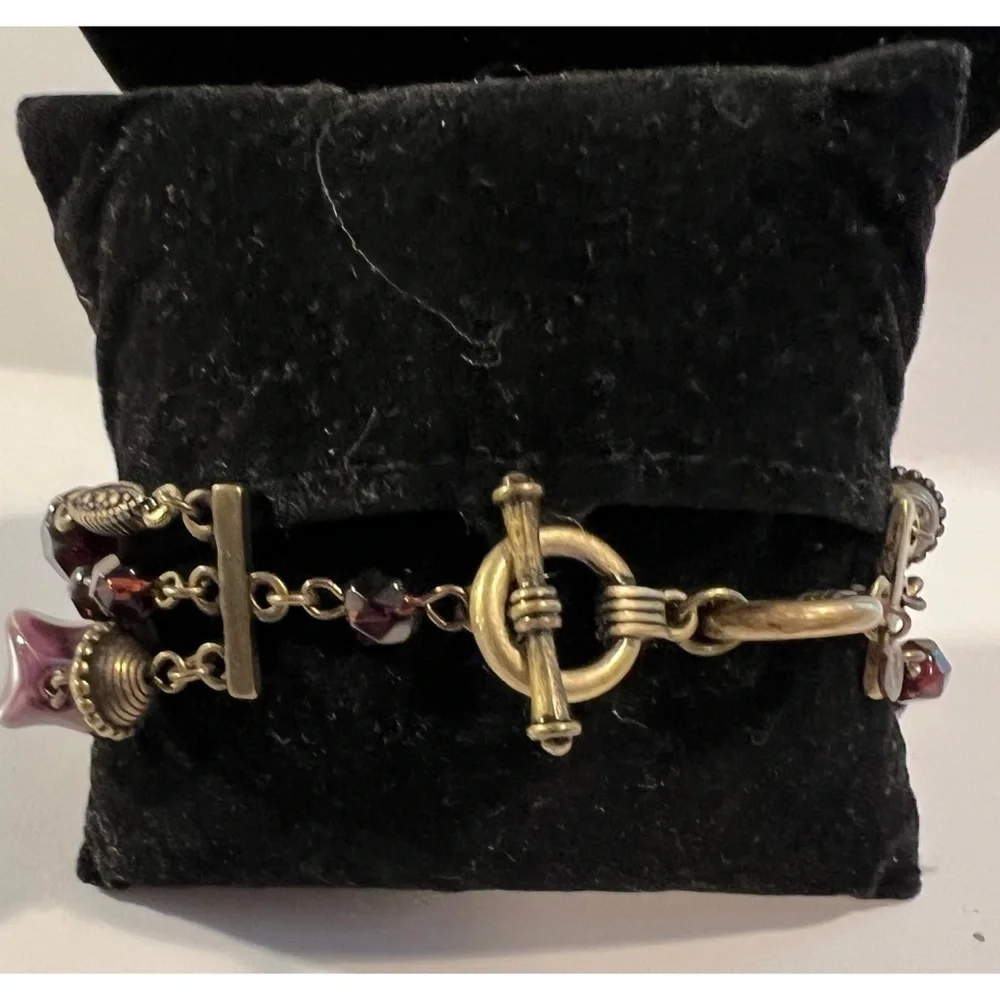 Premier Designs PURPLE IRIS Purple Plum Beaded Three Strand Bracelet New #061